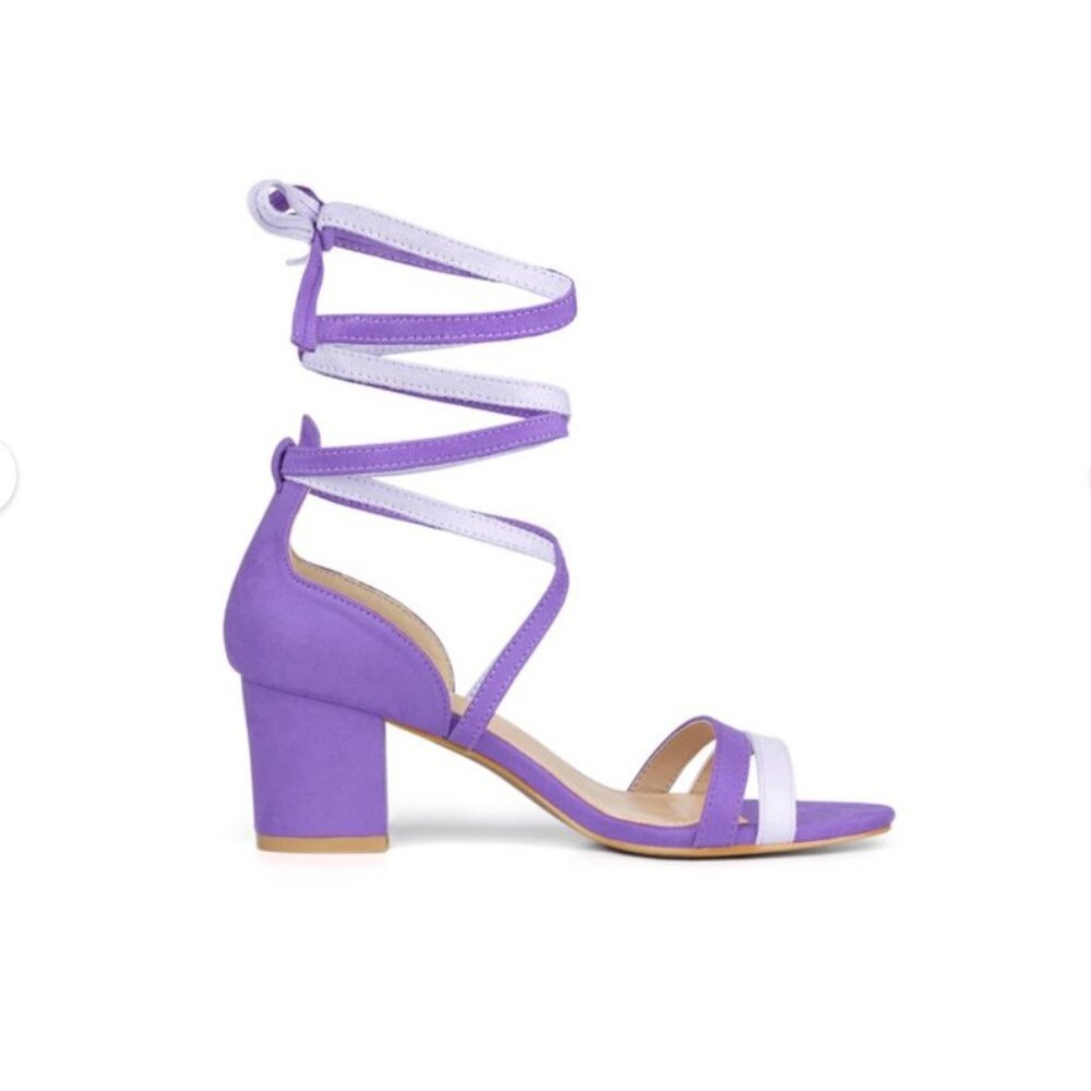 Allegra K Women's Purple Lace Up Block Heel Sandals Open Toe NWOB Size 7